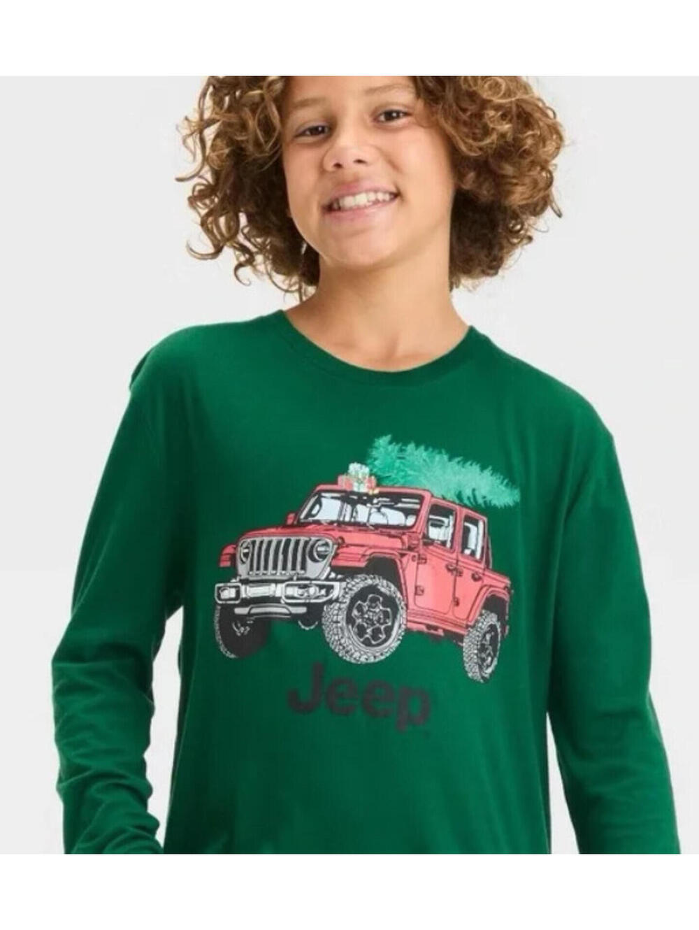 Art Class Jeep Youth Long Sleeve Graphic T-Shirt Dark Green Cotton Blend S (6/7)